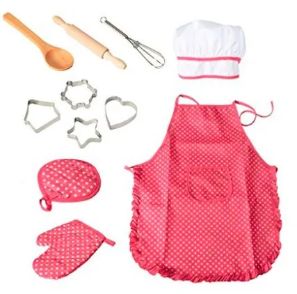 

New Arrival kids cooking and baking set with apron and chef hat 11PCS Kitchen real baking kit For Kids