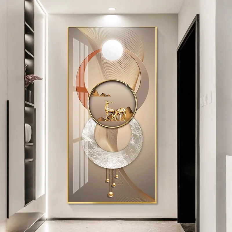 Modern Gallery Decorative Crystal Porcelain Wall Art Painting Aluminum Alloy Frame for Living Room Home Decor Luxury