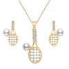 Free sample Fashion Sporty necklace tennis pendant with pearl + tennis stud earrings gold plated jewelry sets