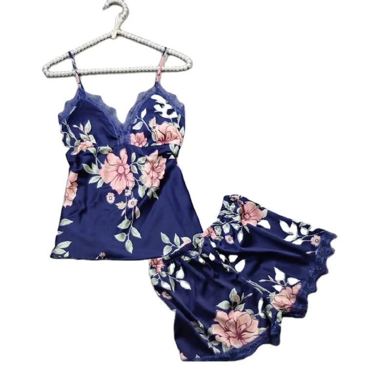 

AYP0213 Women's ice silk printed nightdress backless sexy silk pajamas plus size women's sleepwear