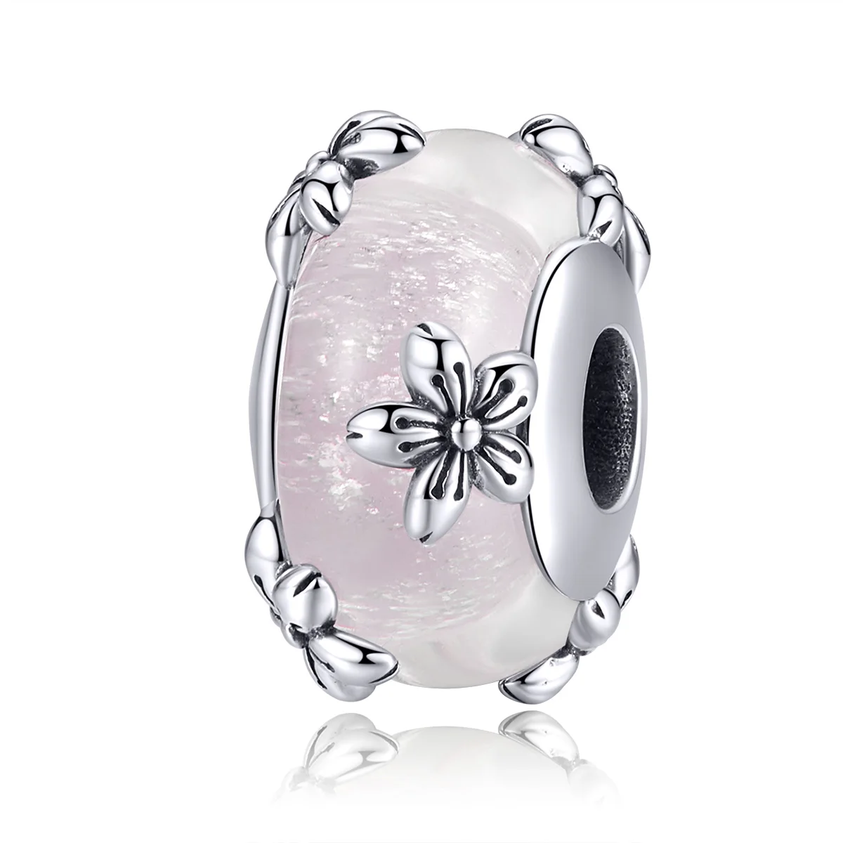 

BAMOER Vintage Flower Handmade Murano Beads for Women Origianl Silver Bracelet Glass Charm 925 Sterling Silver Jewelry SCC1302, Pink