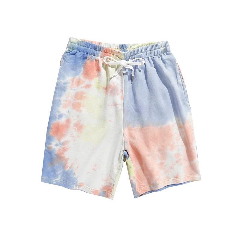 

Summer Casual Beach Drawstring Unisex Cotton And Polyester Stock Tie Dye Plus Size XXL Men Short Pants With Pockets