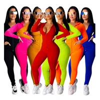 

Fashion 2 piece Solid Color Long Sleeve Hoodie and Pants Two Piece Set Women Clothing