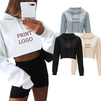 
OEM Logo Latest Design Lady Pullover Hoodies Women Long Sleeve Crop Top 