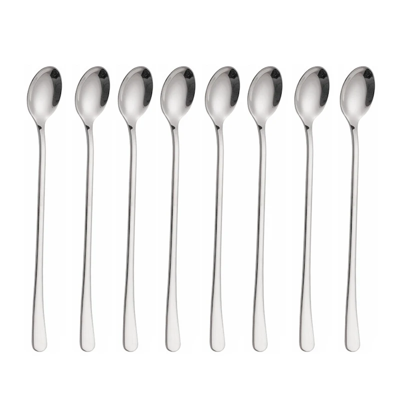 

8pcs 9 Inch Long Handle Stainless Steel Cocktail Mixing Stirring Tea Coffee Spoon Ice Cream Spoon
