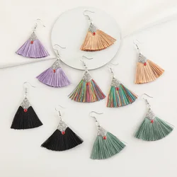 Wholesale Bohemian Style Triangle Oversized Colorful Tassel Earrings Retro Temperament Earrings Jewelry For Women