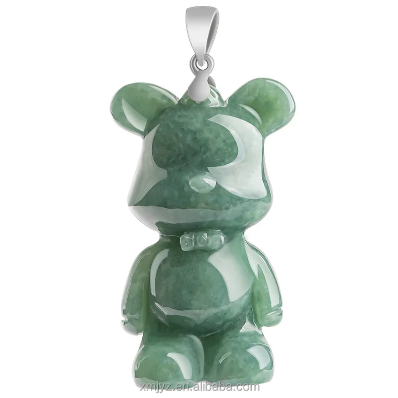 

Natural a cargo jade bear pendant S925 silver inlay bean jade pendant women's jade pendant cute fashion wholesale