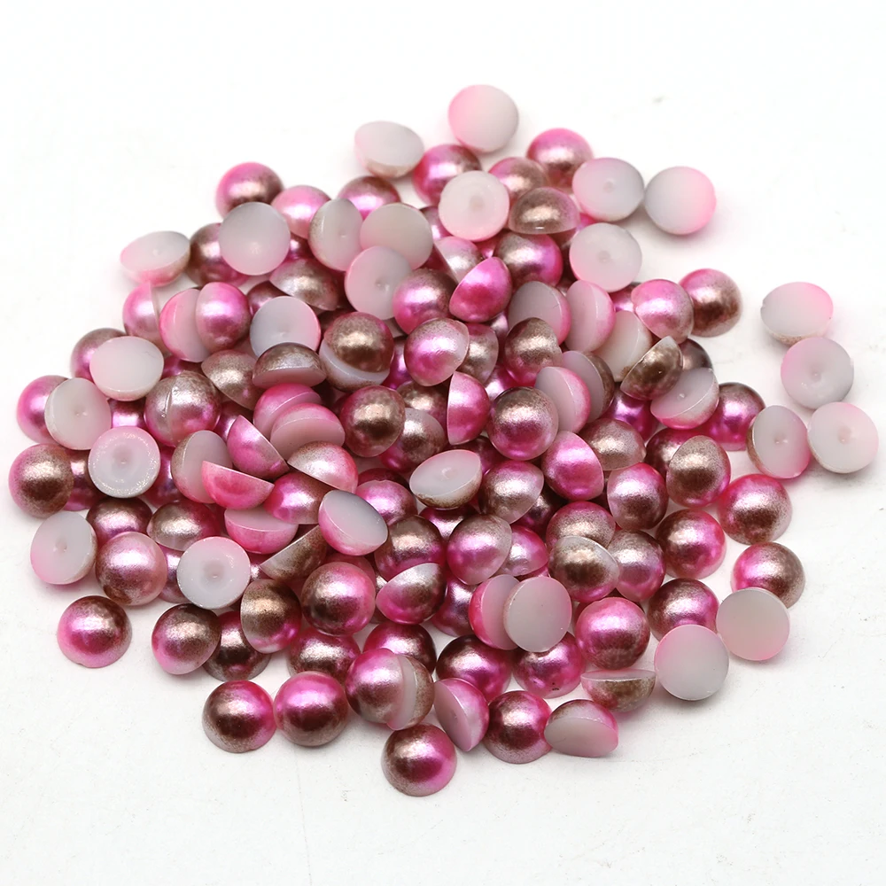 

Wholesale 8mm 2000Pcs Pink Coffee Rainbow Color Loose Abs Half Pearls Bead For Crafts, Pink coffee rb