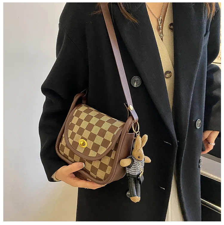 

Custom shaped messenger bag turn button long-eared rabbit checkerboard crossbody bag, Checkered brown, checkered black, leopard brown, leopard black