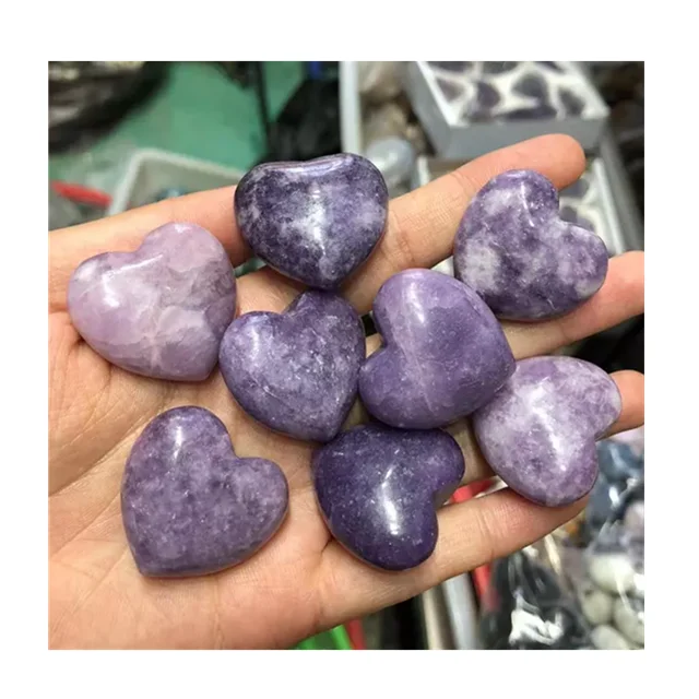 

Wholesale natural quartz crystal crafts healing stones lepidolite heart crystal carving