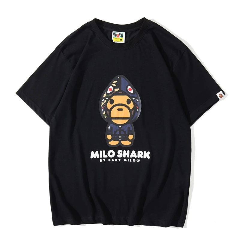 

2021 Spring summer Wholesale High Quality BAPE Fashion cartoon baby milo shark print ape T-shirt for men teenage, White black