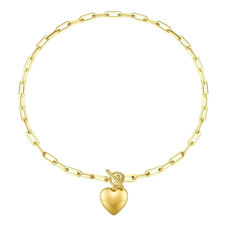 

High Quality 18K Gold Plated Stainless Steel OT Buckle Heart pendant Chain Necklace P203148