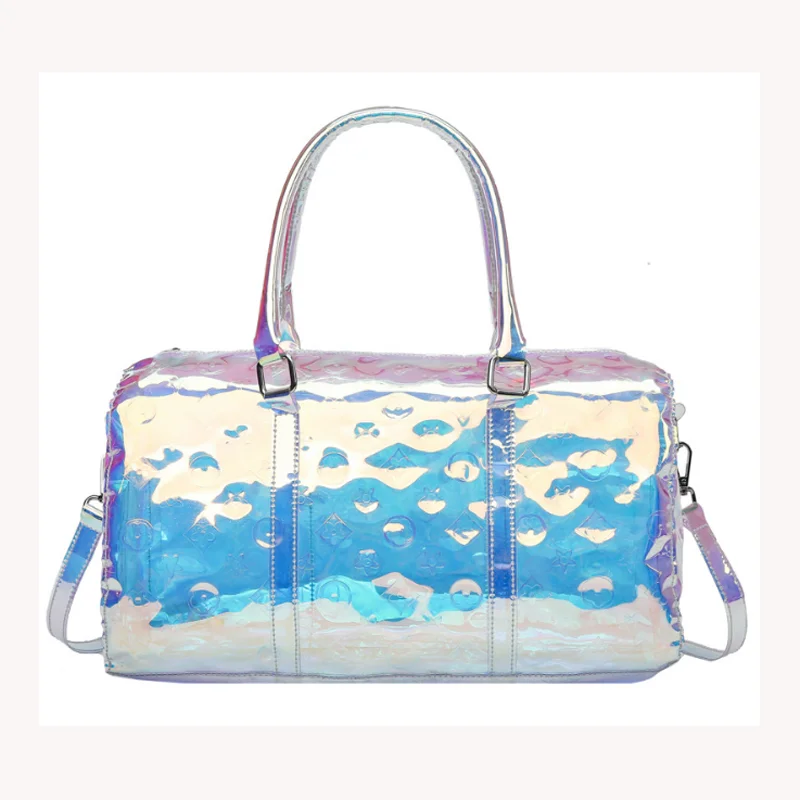 

Fashion women waterproof transparent holographic jelly pvc travel duffel bag, Clear