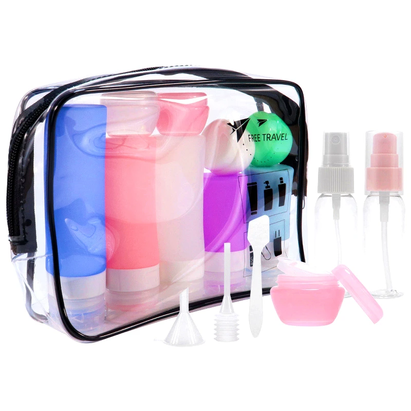 

Carry on liquid bottle set kit tsa approved plastic soft squeeze silicone shampoo travel bottles lotion set 4in1 for toiletries