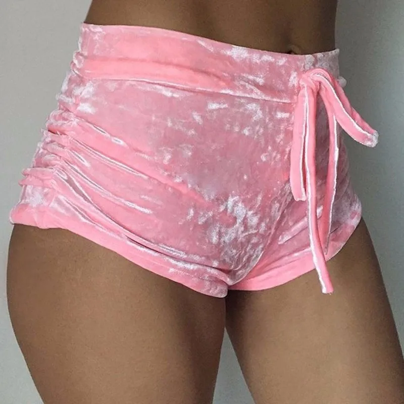 

WW-1160 Flannel Elastic Lace Fold Shorts Velour Female Gym Shorts Set Pants For Women, Same as picture