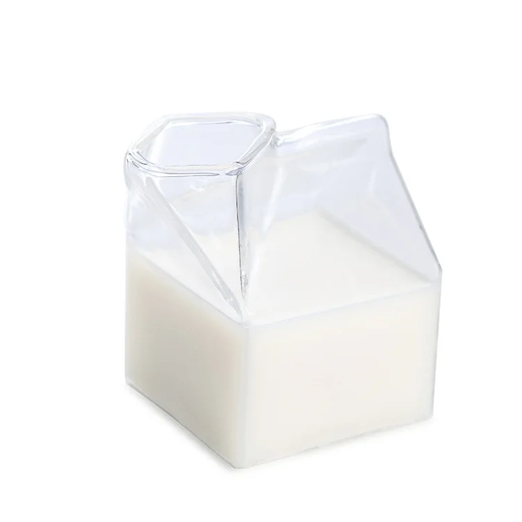 

Drink Cup Creative Milk Box Shape Glass Cups & Saucers Transparent 100-200ml Sustainable,stocked