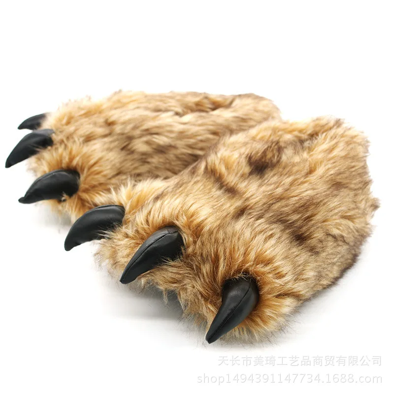 

Winter cartoon animal warm bear paw slippers Christmas funny party wholesale bear claw indoor cotton slippers