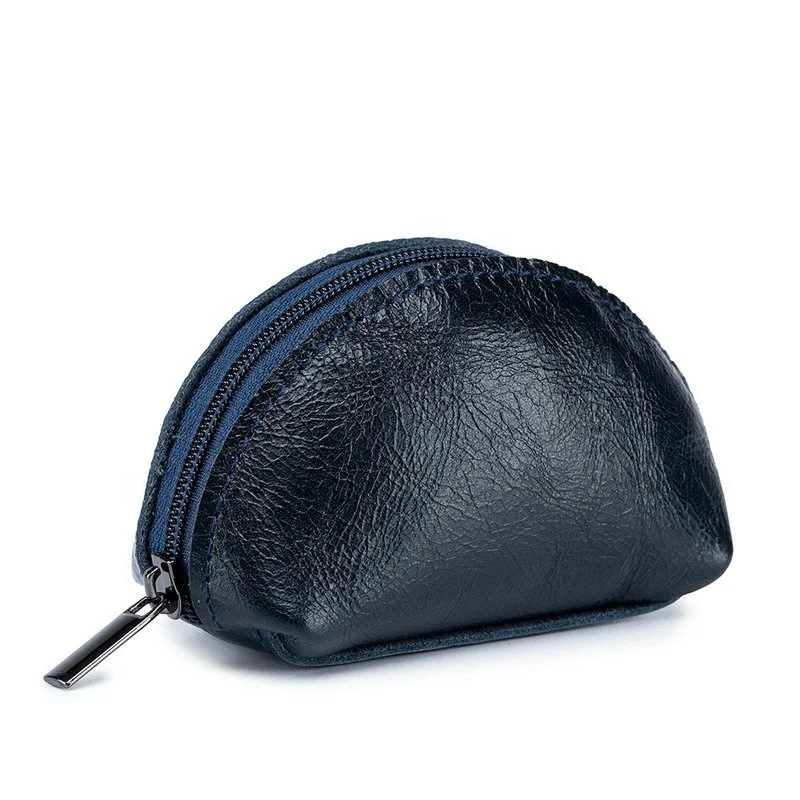 

Dark blue semicircular small wallet man women high quality leather mini coin purse