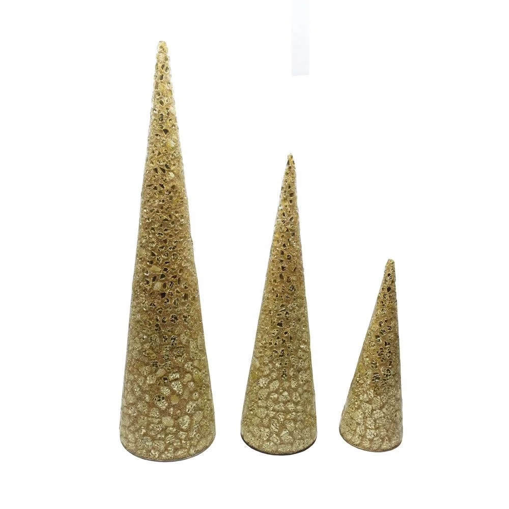 Designer Glitter Gold Color Led Lighted Christmas Cone Tree