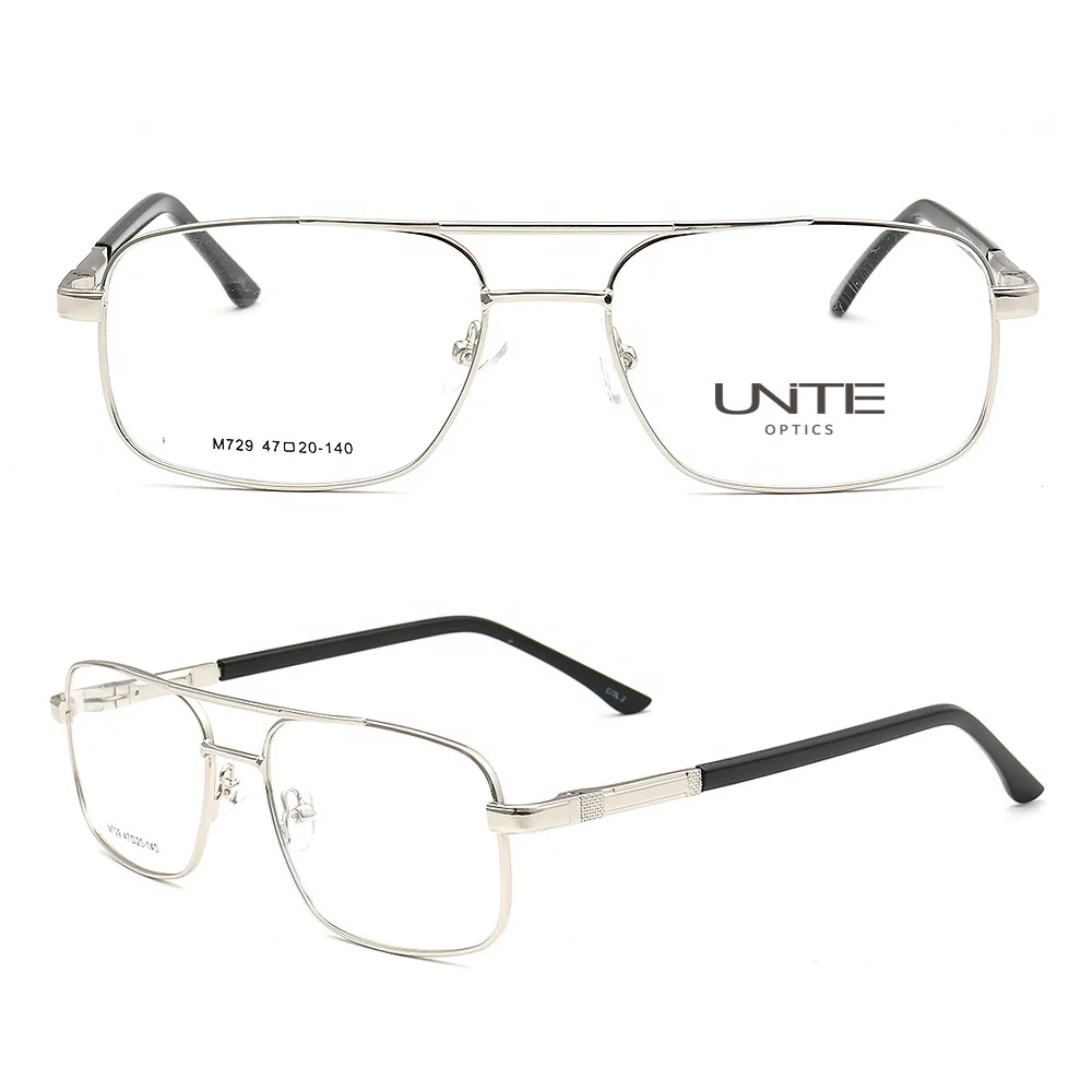 

China manufacturer cheap price eye glasses vintage square double bridge metal optical glasses frame for men