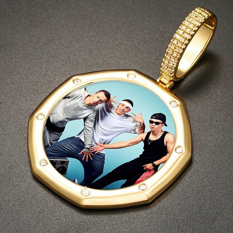 

Drop Shipping Custom Octagonal Gold Plated Jewelry Finding Picture Pendant For Men Women, Gold&silver&rose gold
