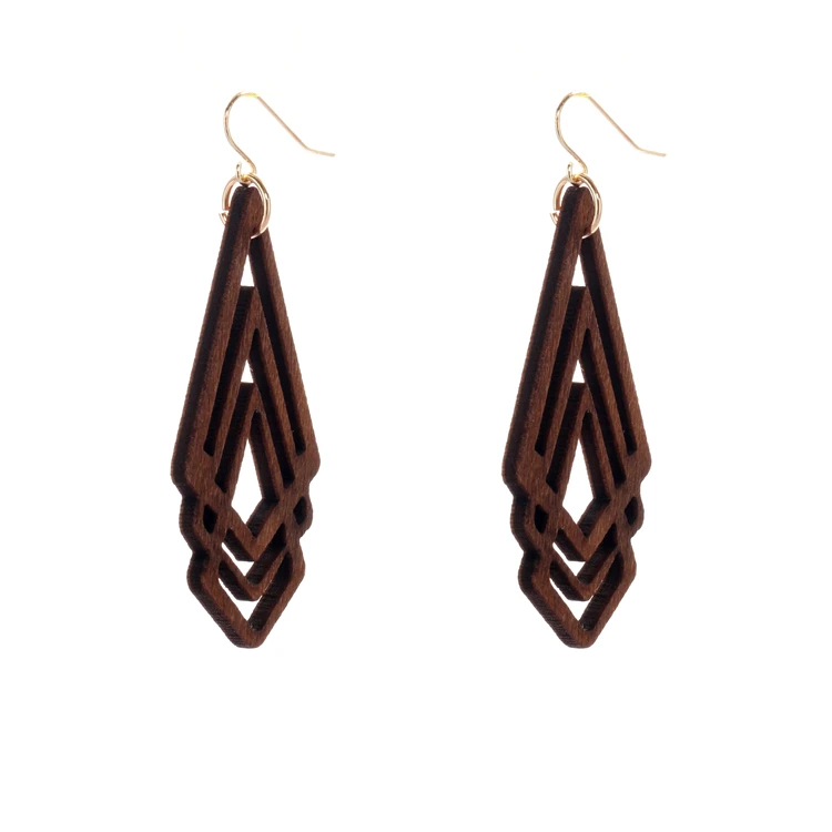 

Europe And America Simple Rhombus Geometry Wood Pendant Earrings For Women Jewelry Set