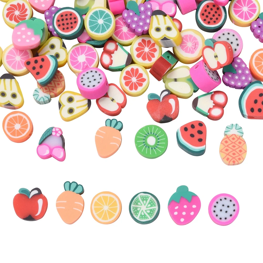 

Pandahall 100Pcs Mixed Color Handmade Polymer Clay Fruit Theme Beads