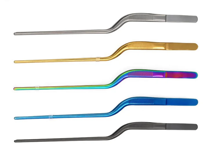 Lengthened Straight Pointed Curved Tweezer for Food Holders Tools Silver Stainless Steel Tweezers