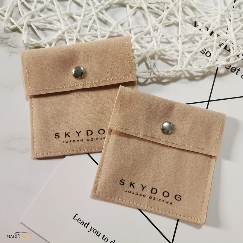 

Custom suede jewelry makeup envelope flap pouch velvet jewellery gift bag with button wholesale, Customized color