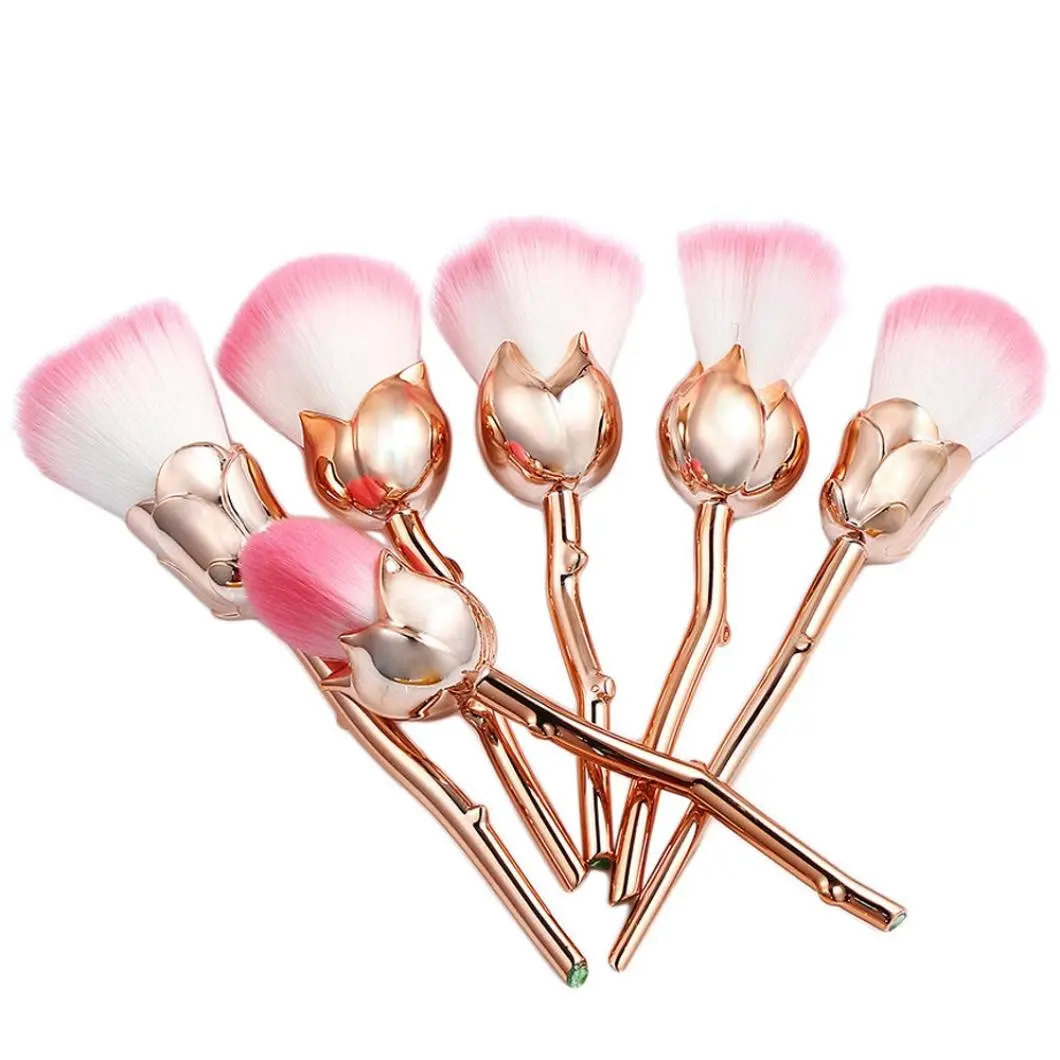 

6pcs/Set Beauty and Rose Flower Shape Makeup Brushes Foundation Powder Make Up Flower Brushes Set Beauty Blush Brush, Rose gold
