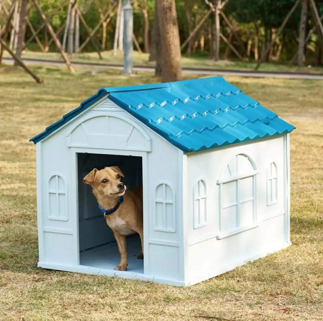 

Plastic Dog House Waterproof Ventilate Pet Kennel with Air Vents and Elevated Floor for Indoor Outdoor Use Puppy Shelter, Blue/green/red/gray