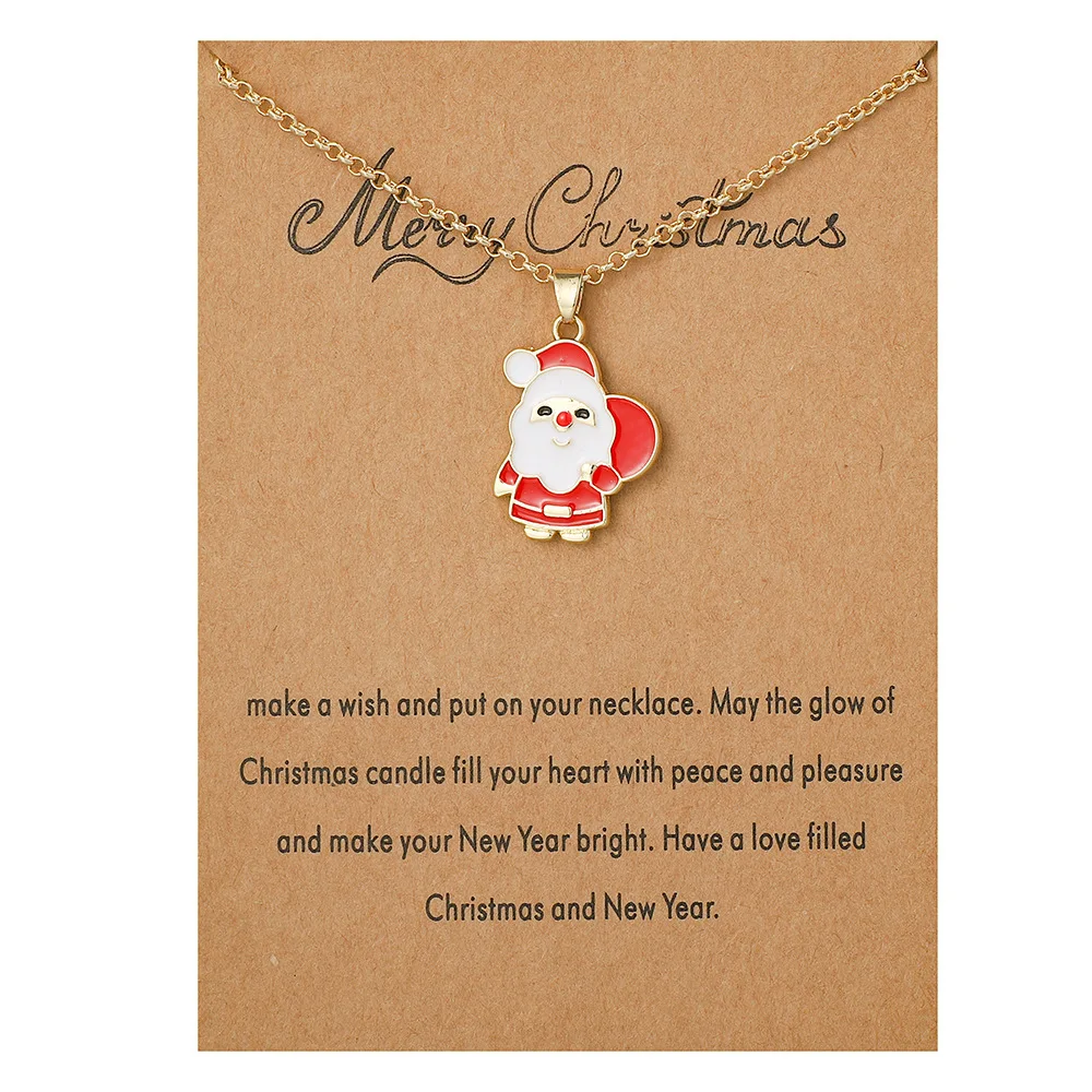 

Newest Winter Christmas Necklace Cute Santa Claus Christmas Snowman Boots Trees Charm Necklace Christmas Card Wish Necklace, Gold or customized