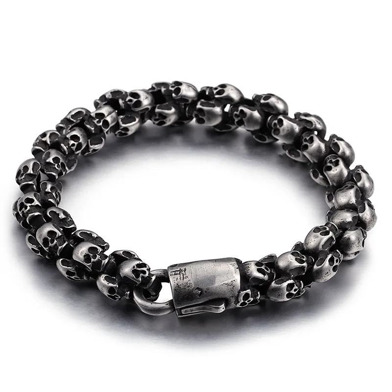 

Factory fashion retro titanium steel skull titanium steel bracelet men's personality stainless steel bracelet, Sivler, black