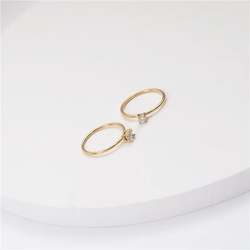 Simple Gold Color Stainless Steel  Rings for Women Zirconia Rings New Trends Jewelry Wholesale