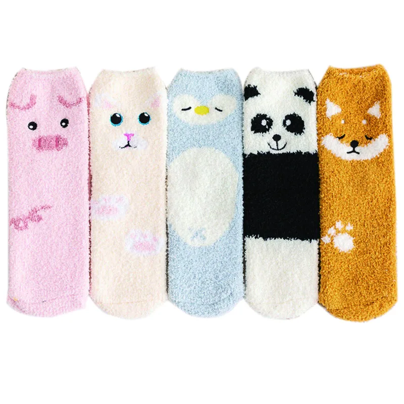 

Lovely Cartoon Animals In Autumn And Winter Plush And Thickened Warm Middle Tube Socks Sleeping Socks At Home Floor Socks