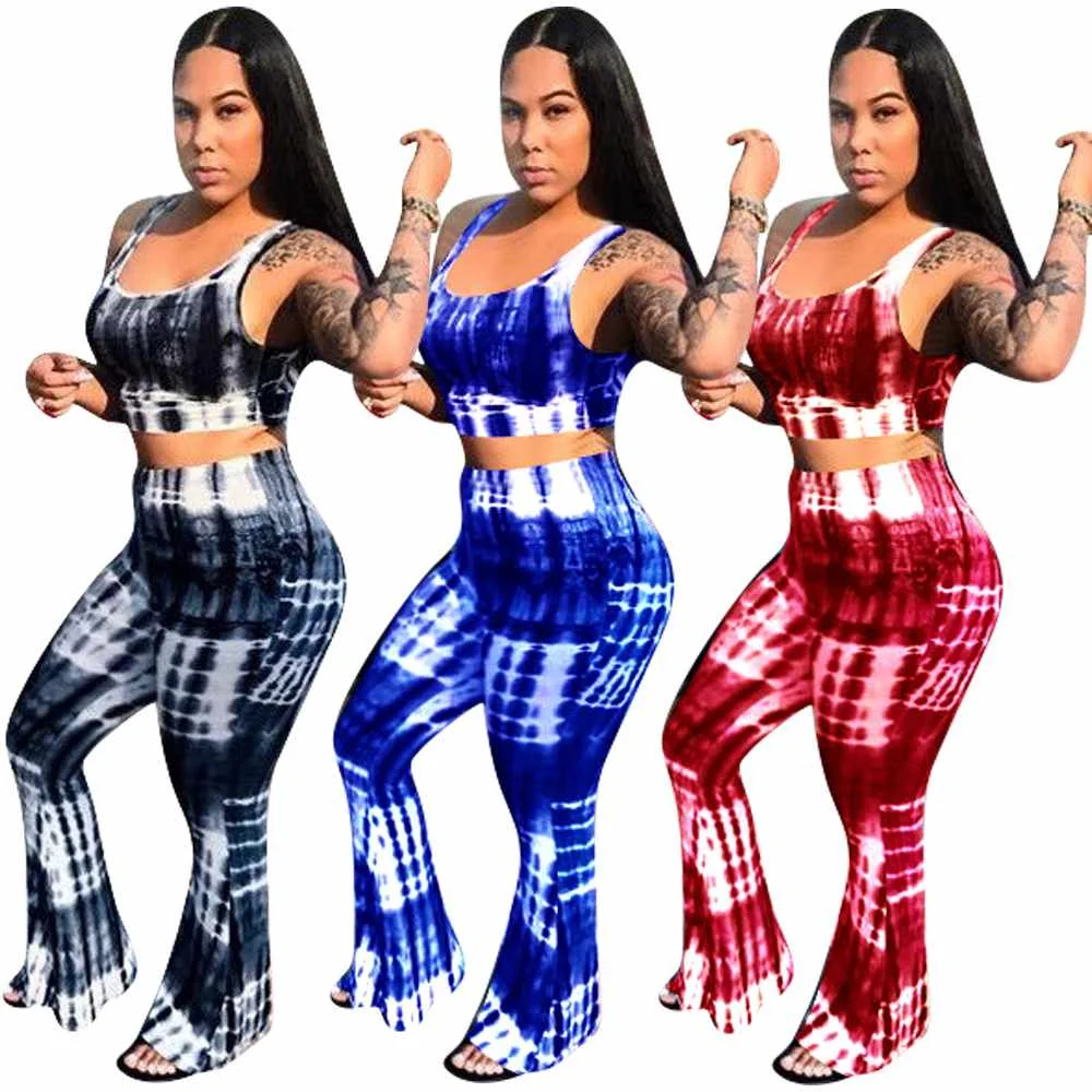 

Hot Sale Women Sleeveless Tie dye Two Pieces Set Casual 2 Piece Women Outfit