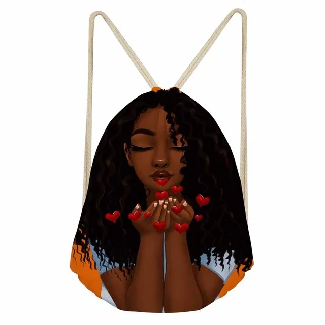

Afro Girls Print Portable Sport Bag Drawstring Belt Riding Backpack Gym Drawstring Backpacks, Customized color