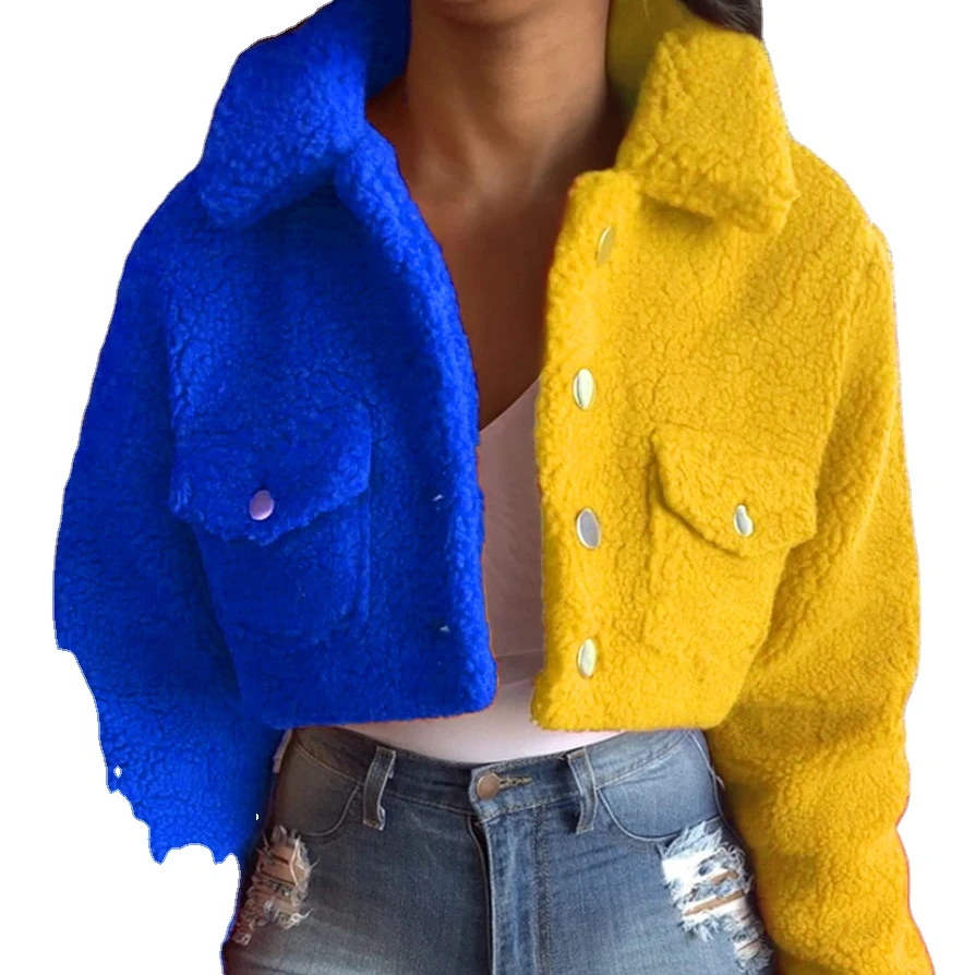

Woolen Jacket Costume Females Ins Jacket Short Harajuku Style Stitching Color Matching coats for ladies faux fur coat winter coa