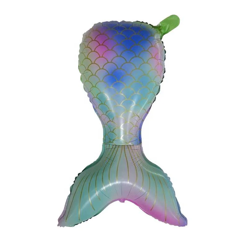 新设计定制卡通美人鱼尾形生日快乐派对箔氦气气球