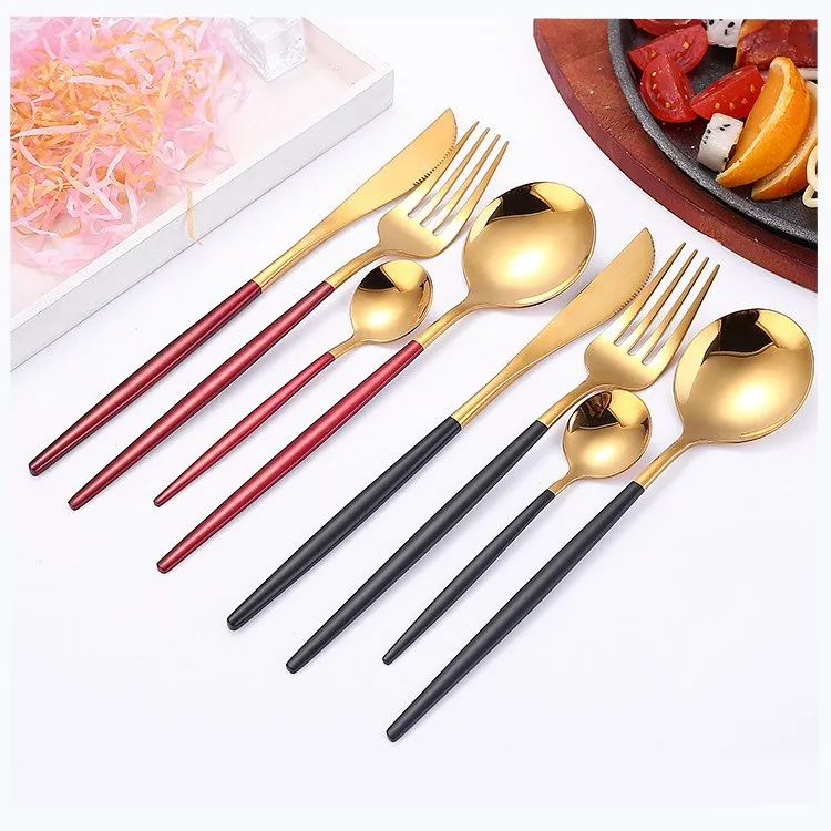

New Modern 304 Stainless steel cutlery set gold cutlery set with paint fork knife spoon