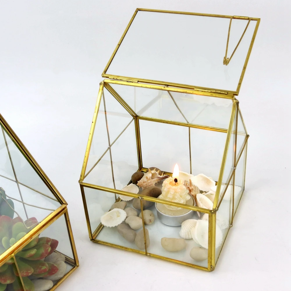 Multicolored Geometric Stained Glass Terrarium Glass Container For