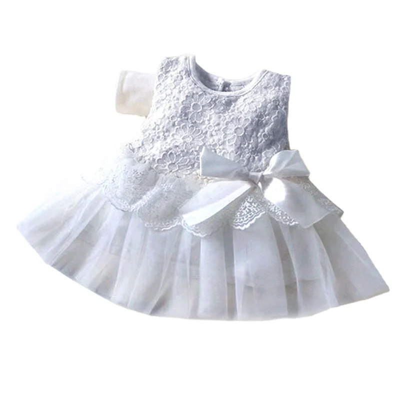 

Cotton kids bow lace ball gown casual chiffon princess baby girls dresses