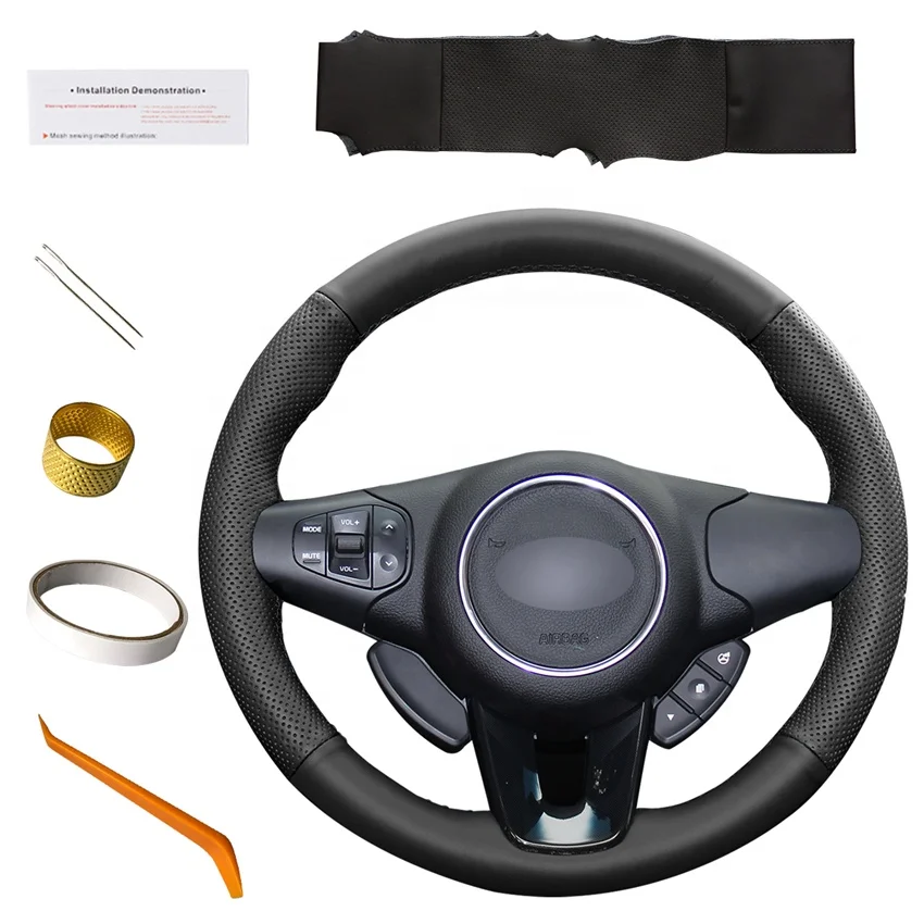 

For Kia Carens 2013-2019 Designer Steering Wheel Covers with Black Leather Wrap Best One