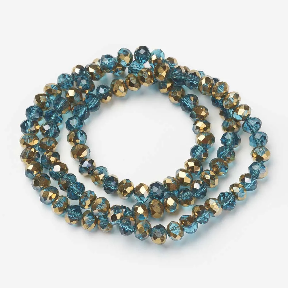 

PandaHall Half Golden Plated Faceted Rondelle Transparent Glass Beads