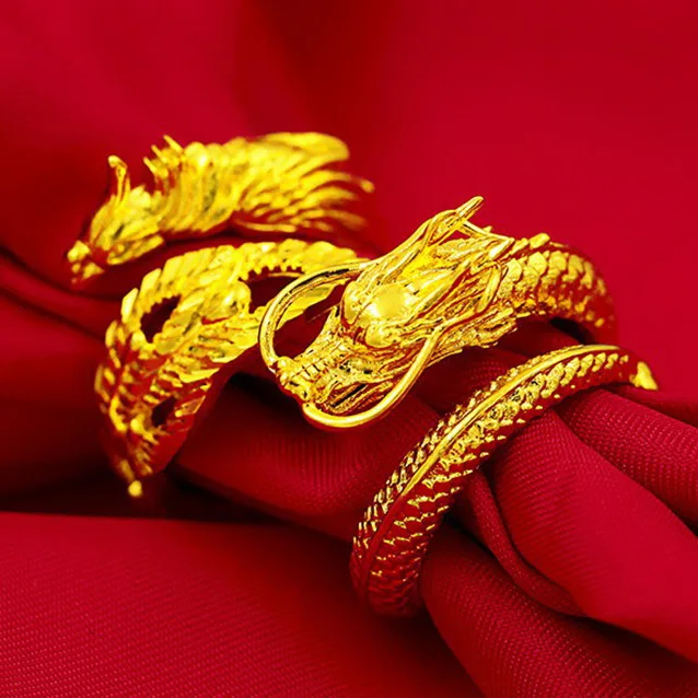 

Dragon And Phoenix Ring Gold Couple Phoenix Dragon Ring Copper Gold Plated Jewelry Vietnam Sand Gold