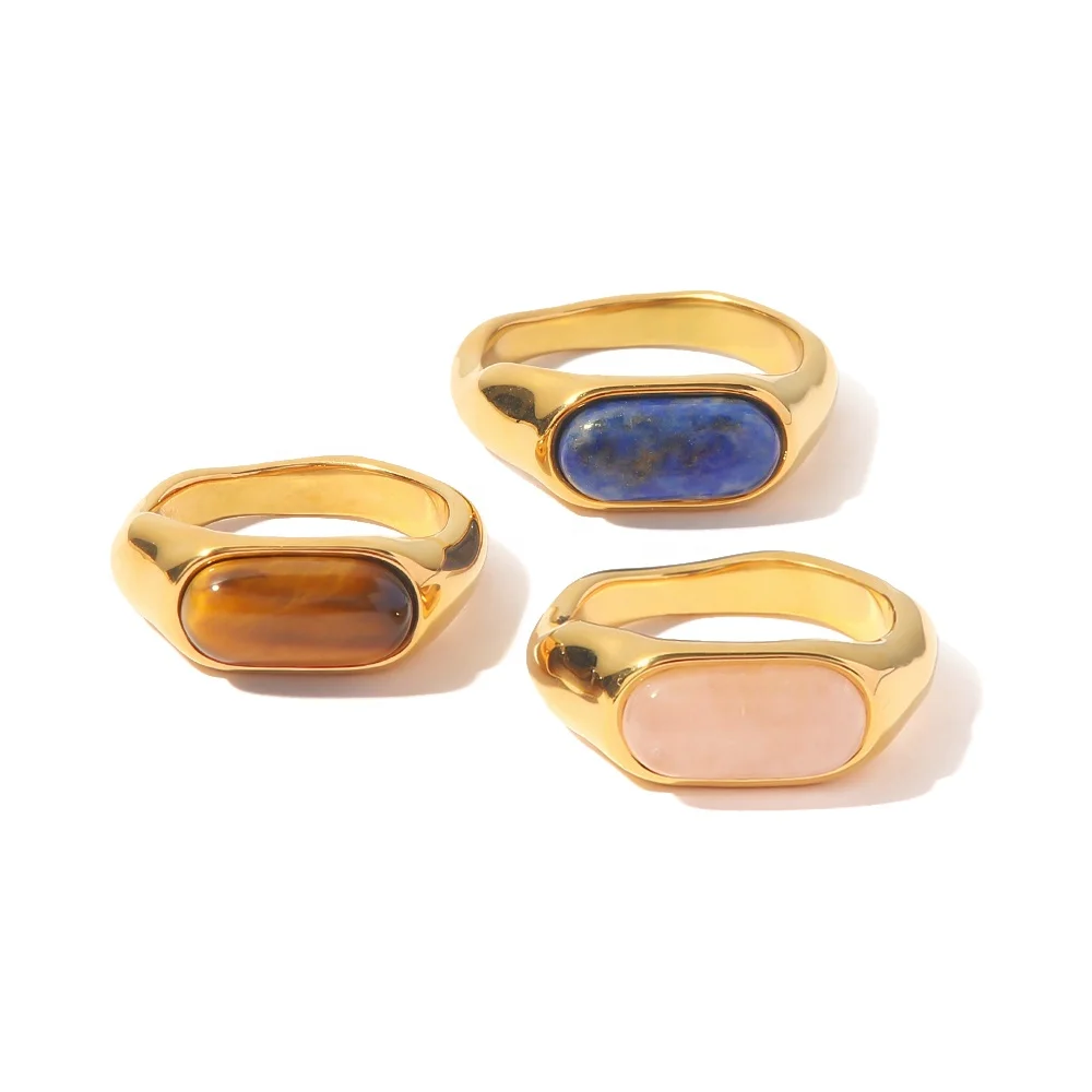 

Dainty Irregular High Polished Natural Stone Rectangular 18K Gold Plated Stainless Steel Ring