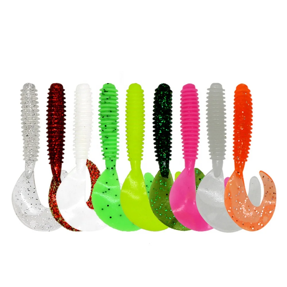 

Leading PVC Soft Plastic Soft Bass Pike Lures Curl Tail Shad 6cm 2g Thicken Worm soft Fishing Baits, Single color 60mm lures