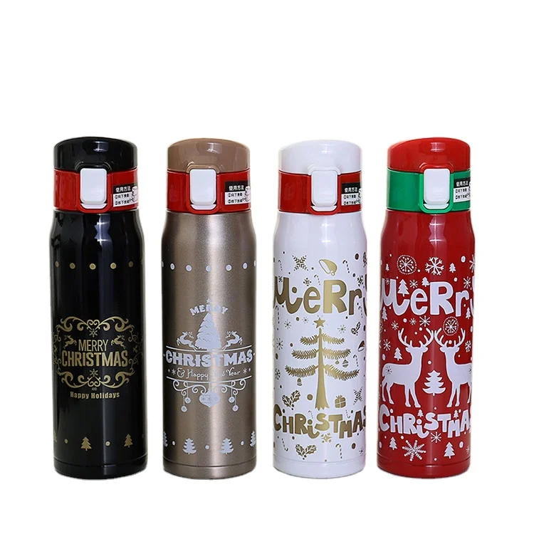 

Custom logo Christmas gift cartoon water cup stainless steel insulated water bottle, Red, black, white etc