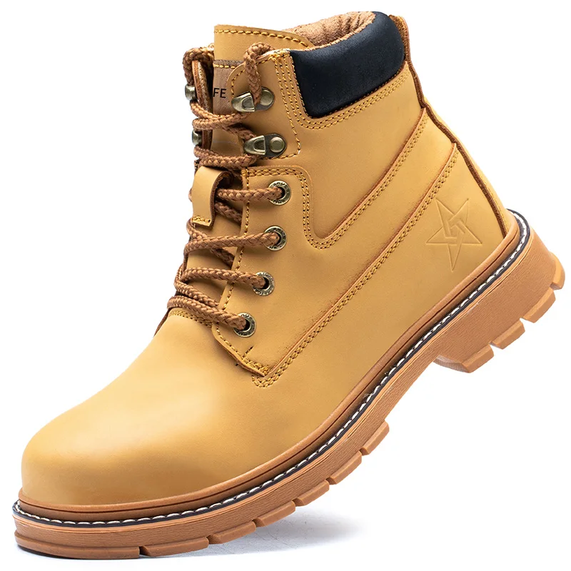

Men Waterproof Leather Boots Men's Ankle Boots Outdoor Male steel toe Anti-smashing Men's Work Shoes, Black,brown