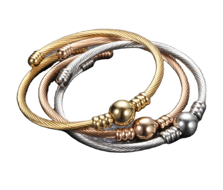 

fashion lady Titanium steel ball cable wrie bangles bracelets various adjustable stainless steel cable bracelets quality jewelry